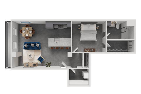 Floor plan for 1 bed, 1 bath, 848 sqft